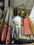 Box of Misc. Tools: Oil Cans, Punches, Files, Vise-Grips, etc….