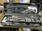Plastic Tool Box with Sockets and Large Adjustable Wrench