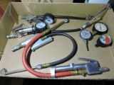 Lot of Air Chucks and Pressure Gauges