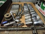 Large Lot of Sockets, Deep Sockets and Ratchet Accessories