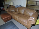 Faux Leather Sofa, Ottoman & Electric Blanket -- Sofa in Very Good Condition