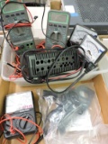 AC Probe Ammeter, RS Ohm Tester, Box of Multimeters and Parts