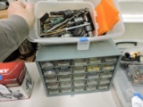 Plastic Trays of Misc. Parts, Tools, Connectors and Drill Bits