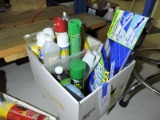 Box of Various Cleaners, Ant Spray, Swifer Parts