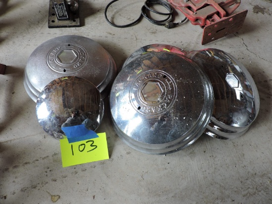 Lot of 2 Packard Hubcaps and 3 Other Vintage Hubcaps