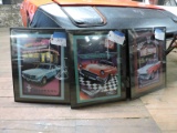 Lot of 3 Framed with Glass Car Art - Mustang, Fairlane and T-Bird - 20