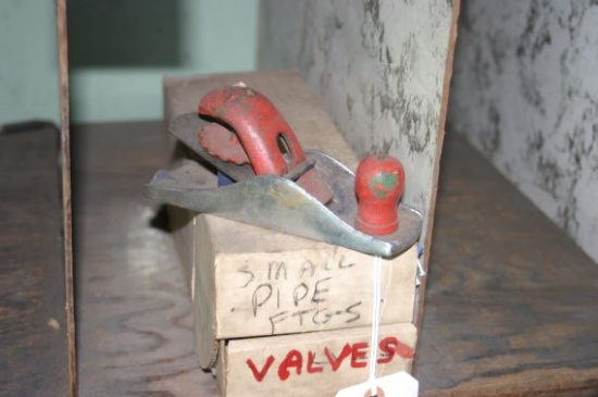 Box of Small Pipe Fittings and Valves, Small Handheld Planer