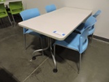 4 Matching Modern Chairs and a Break Room Table - Blue