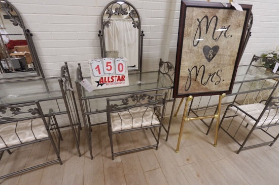 Glass Mirror. Table, Shelf, Chair