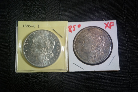 2- 1885 O Morgan Silver Dollars