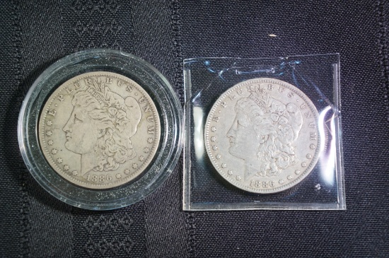 2- 1886 O Morgan Silver Dollars