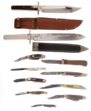 Grouping of 2 Large Knives and Nine Pocket Knives