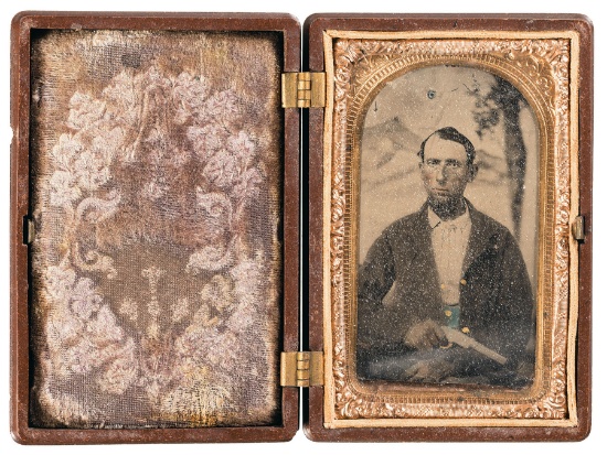Cased Portrait of a Union Soldier Armed with a Volcanic Pistol