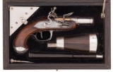 Cased French Flintlock Turn Off Barrel Pocket Pistol