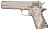 Engraved Pre-War Colt National Match Pistol. Steer Head Pearl
