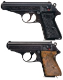 Two World War II Nazi Walther Semi-Automatic Pistols w/ Holsters