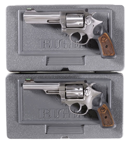 Two Ruger SP101 Double Action Revolvers with Cases