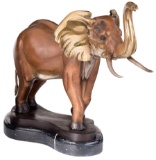 Large Trumpeting Polychromed Elephant Bronze Signed Marius