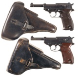 Two German P.38 Semi-Automatic Pistols w/ Extra Magazines and Ho