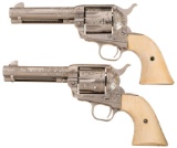 Cased Pair of Engraved Third Generation Colt Single Action Army