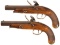 Pair of Engraved Belgian Large Bore Flintlock Pistols
