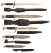 Two German Style Bayonets and Three German Style Knives