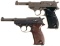 Two World War II German P.38 Semi-Automatic Pistols