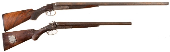 Two Antique Damascus Double Barrel Shotguns