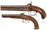 Two Engraved Double Barrel Percussion Pistols