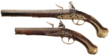 Two Engraved Flintlock Pistols and a Fencing Sword