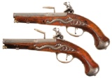 Engraved and TR Marked Pair of Flintlock Pocket Pistols