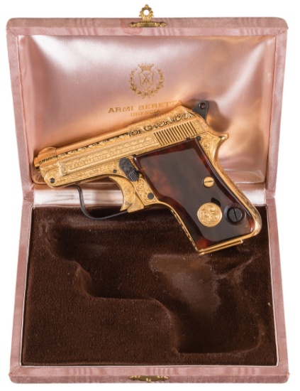 Gold/Engraved Beretta Model 950B Deluxe Pistol with Case