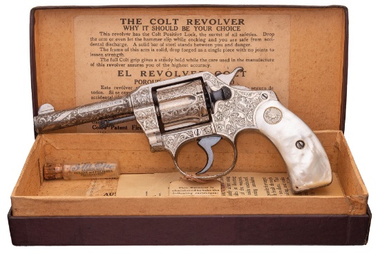 Engraved Colt Pocket Positive Double Action Revolver with Pearl