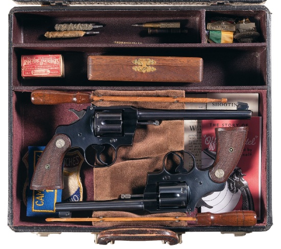 Two Colt Officer's Model Target  Revolvers in Hartmann Case