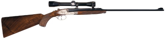 Exceptional Signed Engraved Thys Double Barrel Side Lock Rifle w