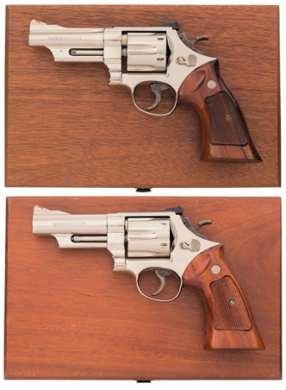 Two Nickel Smith & Wesson Double Action Revolvers with Cases