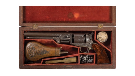 Cased Factory Engraved Colt Squareback Model 1851 Navy Revolver