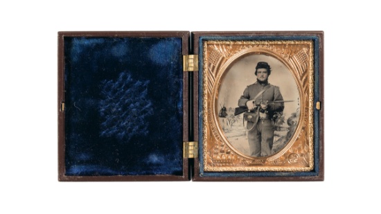 American Soldier Tintype with Colt Revolving Rifle