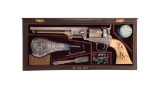 Cased Engraved, Gold & Silver Plated Colt 1851 Navy Revolver