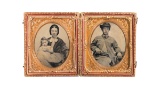 Double Tintype Set, Confederate Soldier w/Colt 1860 Fluted Army