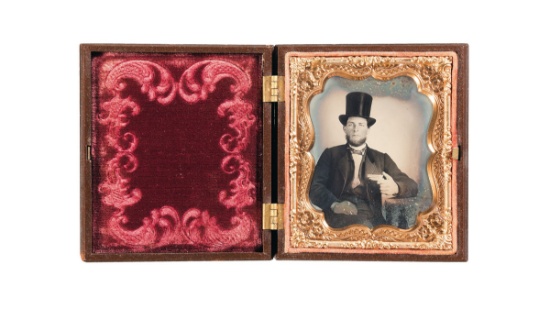 Cased Ambrotype of a Gentleman w/Sharps Pepperbox Pistol