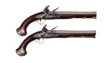 Silver Mounted Pair of Griffin Officer's Flintlock Pistols