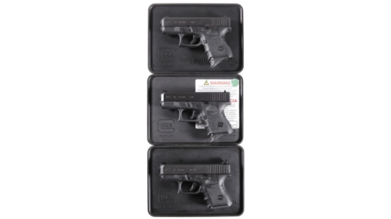 Three Glock Semi-Automatic Pistols w/ Cases