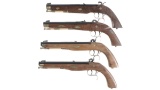 Four J.O. Lewis Marked Contemporary Percussion Pistols