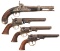 Four Antique Percussion American Handguns