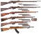 Six European Military Rifles with Bayonets