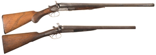 Two Engraved Double Barrel Hammer Shotguns