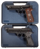 Two Beretta Semi-Automatic Pistols with Boxes and Cases