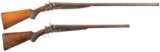 Two Engraved English Damascus Double Barrel Hammer Shotguns