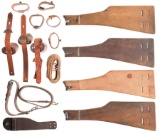 Four Artillery Luger Stocks with Assorted Leather